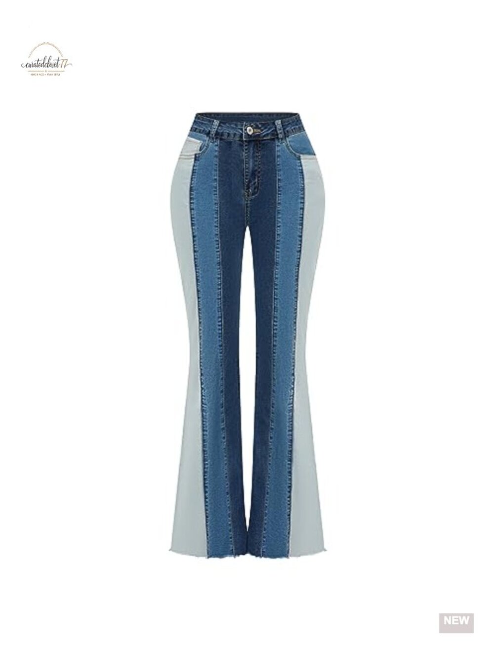 Women High Waisted Flare Bell Bottom Jeans Stretch Denim Raw Hem Pants